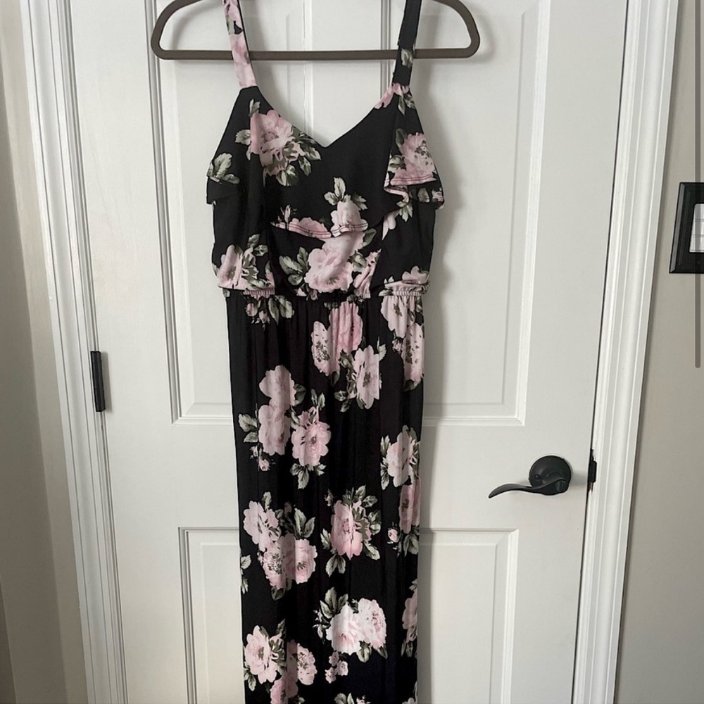 Three Pink Hearts Floral Maxi Dress
